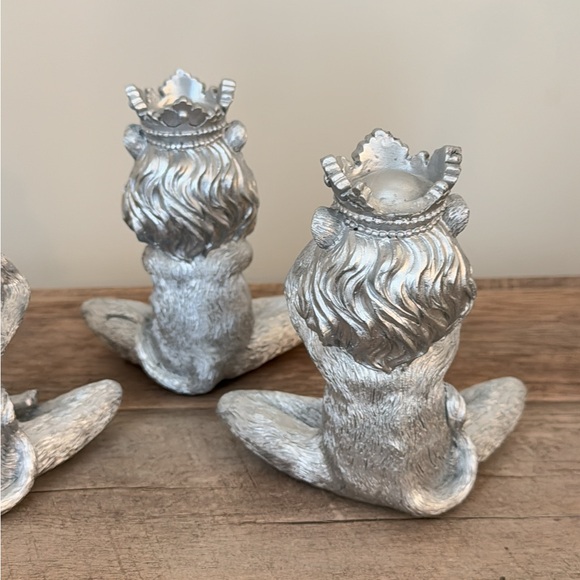 Set of 3 Silver Resin Lions -  Speak no Evil See No Evil Hear No Evil Lions Set - Picture 7 of 9